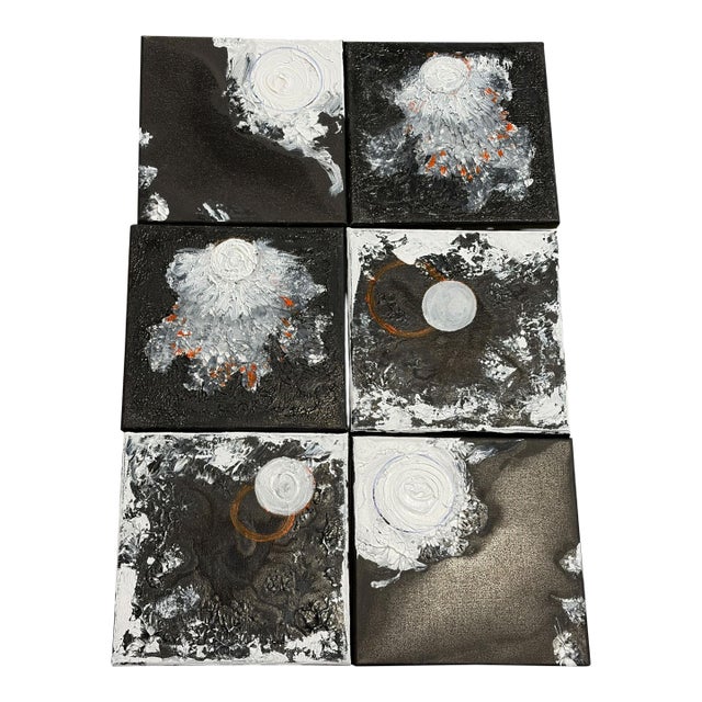 SeT of Four Black & White Acrylic and Ink Paintings on Canvas Titled La Luna For Sale