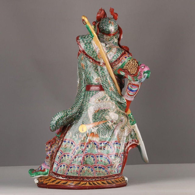 Monumental Chinese Famille Rose Porcelain Figure of Guan Gong - 32" Tall For Sale - Image 4 of 9