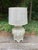 Chinoiserie 1970s Chinoiserie Relief Porcelain Celadon-Cream Table Lamp With Floral Motif & Textured Shade For Sale - Image 3 of 8