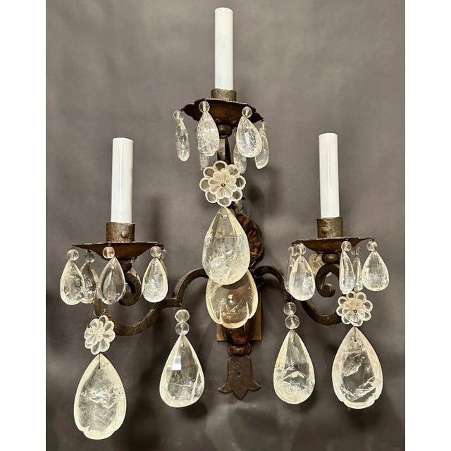Late 19th Century Rock Crystal, Tole And Wrought Iron Wall Sconces - a Pair For Sale - Image 4 of 10