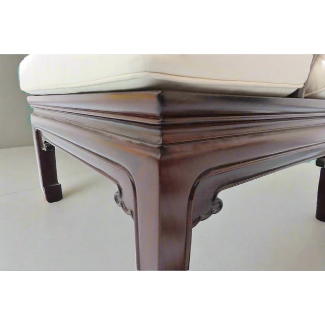 Gorgeous 1950s Ming Style Dark Wood Horseshoe Chair With Scrolled Arms & Custom White Cushion For Sale - Image 9 of 10