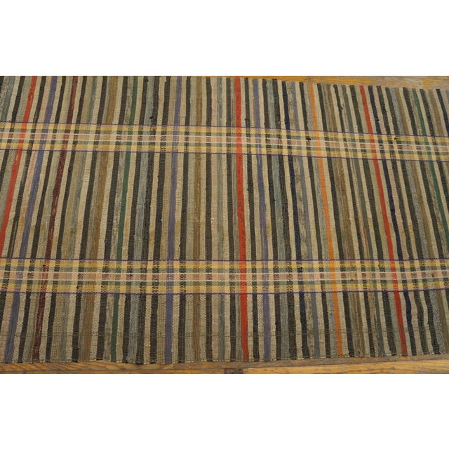 Early 20th Century 1930s Multicolor Stripe Antique American Rag Rug 3'4" X 12'0" Handknotted Wool Carpet For Sale - Image 5 of 6