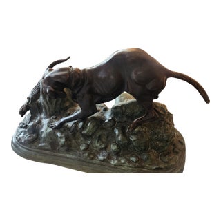 1960s Hunting Dog Chasing Pheasant Bronze Dog Sculpture For Sale