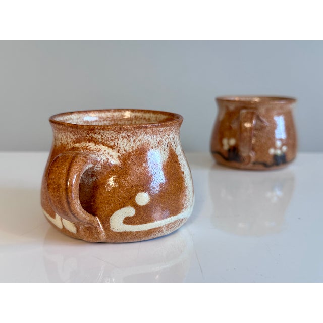 Rustic Handmade Patterned Ceramic Mugs with Handles by Helma Klett, Germany, 1990s, Set of 2 For Sale - Image 3 of 10