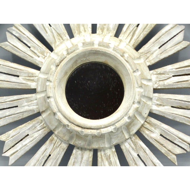 White Organic White-Washed Carved Wood Sunburst Mirror For Sale - Image 8 of 11