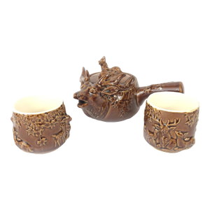 1960s Deer & Maple Leaf Tea Pot Cup Set, Made in Japan Showa Era- 3 Pieces