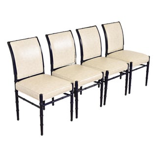 Baker Furniture Style Mid-Century Hollywood Regency Ebonized Faux Bamboo Dining Chairs, Set of Four For Sale