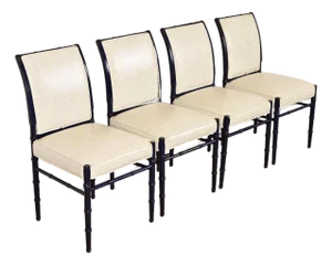 Baker Furniture Style Mid-Century Hollywood Regency Ebonized Faux Bamboo Dining Chairs, Set of Four