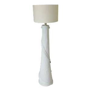 Vintage Betty Cobonpue Style White Pencil Reed Sculptural Floor Lamp With Shade