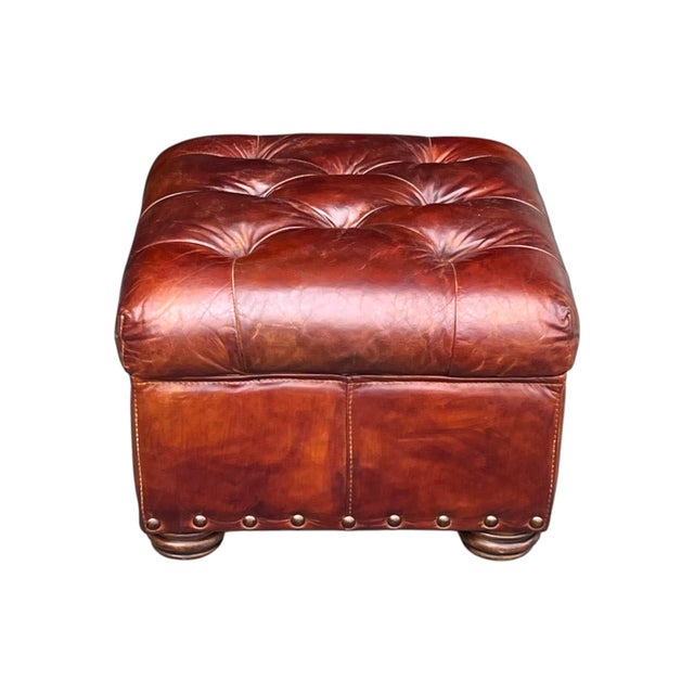 Churchill Tufted Leather Armchair & Ottoman, Newly Dyed, Restoration Hardware Style For Sale - Image 9 of 15