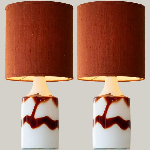 Opaline and Ox Blood Red Glass Table Lamps from Holmegaard with Lampshades attributed to Houben, 1970s, Set of 2 For Sale - Image 3 of 12