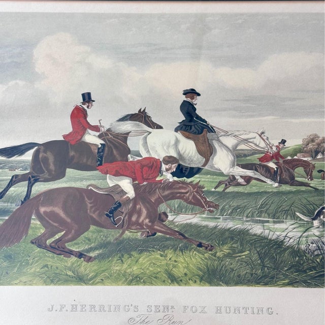 Wood Antique 19th C. Framed Fox Hunting Print – J. F. Herring Sr., “The Run” Reproduction For Sale - Image 7 of 8