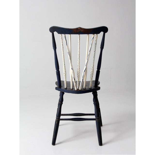 Blue Antique Painted Brace Back Windsor Style Chair For Sale - Image 8 of 16