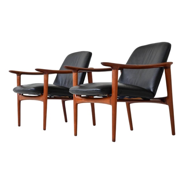 Scandinavian Lounge Chairs in Teak and Leather from Westnofa, Norway, 1960s, Set of 2 For Sale