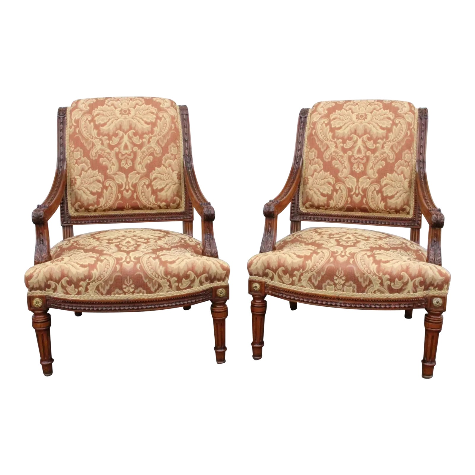 19th Century Pair of French Provincial Walnut Carved Fauteuils Chairs ...