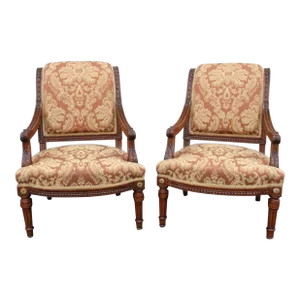 19th Century Pair of French Provincial Walnut Carved Fauteuils Chairs, New Upholstery