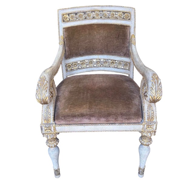 18th C Style Quatrain for Dessin Fournir Piedmontese Style Pierced Carved Armchair. 1 of 2 Available.