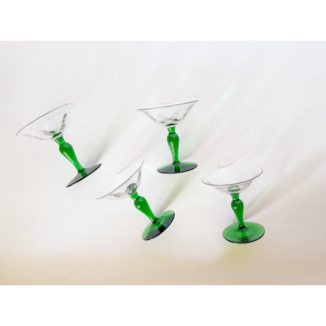 Green Antique Art Nouveau Green Blown Glass Coupes - Set of 4 For Sale - Image 8 of 10