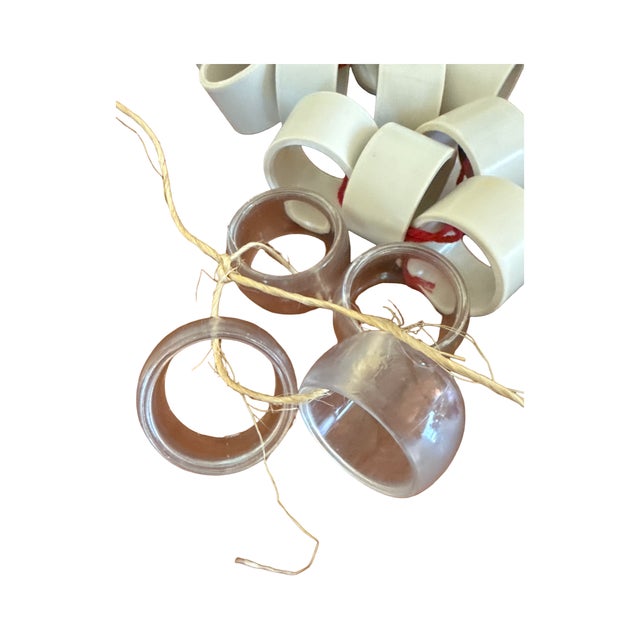Vintage Napkin Rings Mixed Lot Teak Wood Glass Lucite For Sale - Image 4 of 5