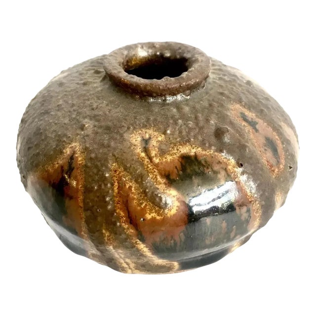 1960s Mid Century Modern Vintage Pottery Glazed Weed Pot, Signed For Sale