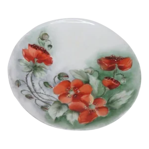 Mz Austria Porcelain Hand Painted Green Red Poppy Flowers Plate