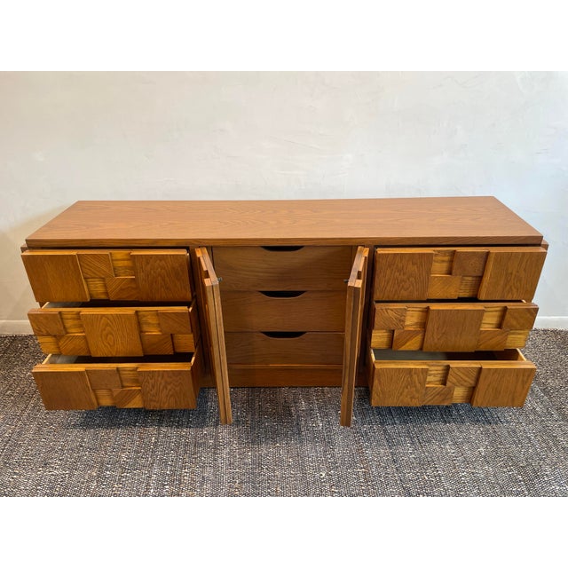 Brown 1970s Vintage Lane Brutalist Wood Dresser Credenza For Sale - Image 8 of 12