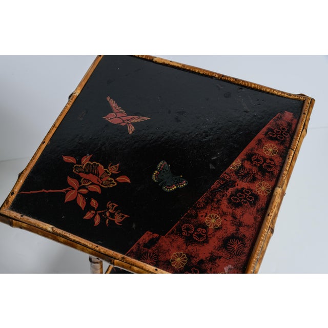 Late 19th Century Antique Tortoiseshell Bamboo & Lacquer Chinoiserie Side Table Stand, France c.1880 For Sale - Image 5 of 8