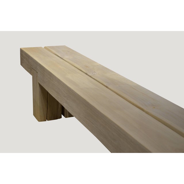 Andrianna Shamaris St. Barts Long Teak Wood Log Bench For Sale - Image 4 of 18