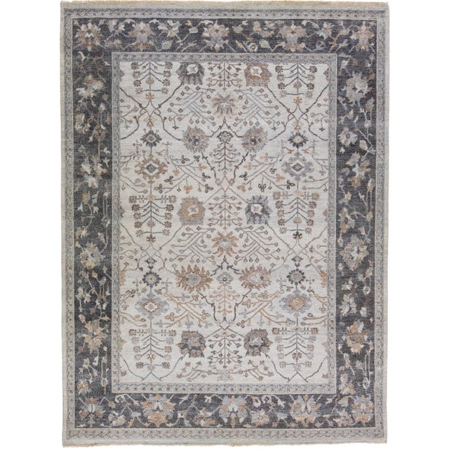 Gray Apadana's Artisan Collection Handmade Floral Wool Rug For Sale - Image 11 of 11