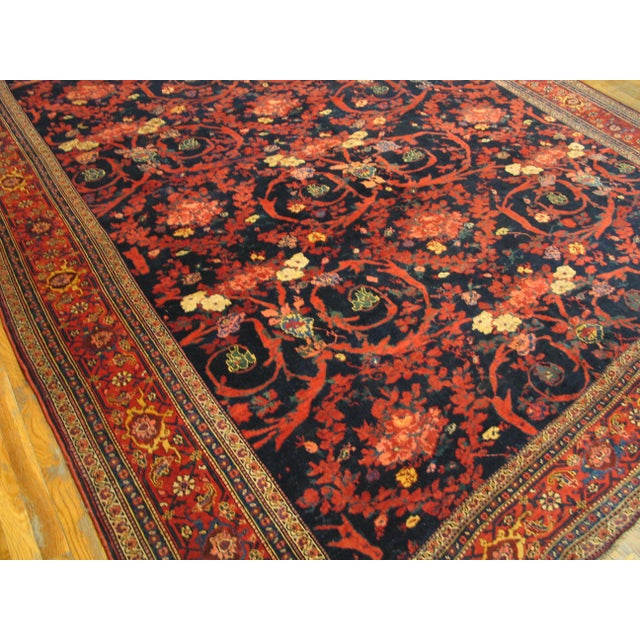 1880s Blue Navy Mostofi Tribal Hand Knotted Antique Persian Bijar Rug 9'3" X 20'3" Wool Carpet For Sale - Image 4 of 5