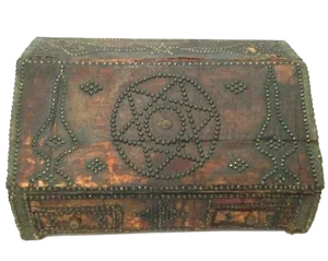 1900s Folk Art Leather Desktop Stationary Chest Trunk
