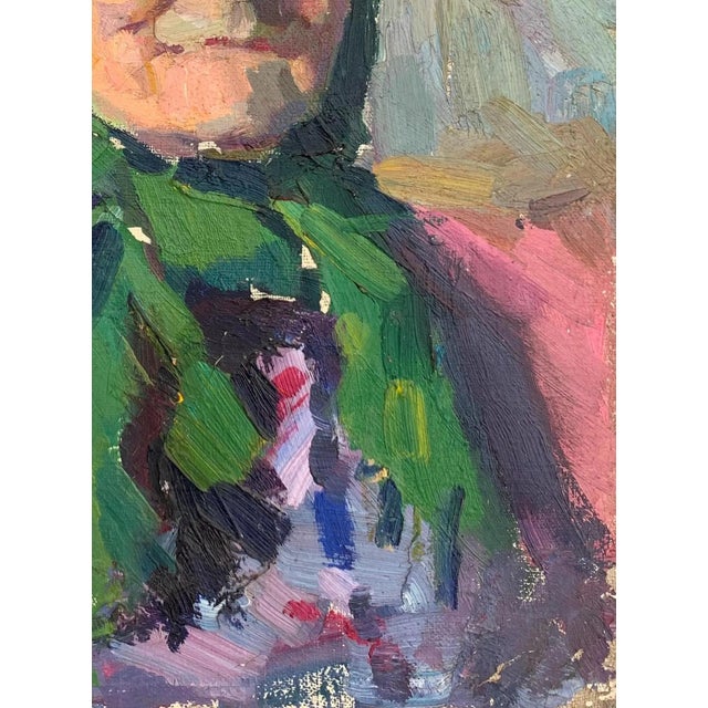 Soviet Woman Portrait, Antique Oil Painting, Ukrainian Artist (1960s) 40-30 For Sale - Image 6 of 6