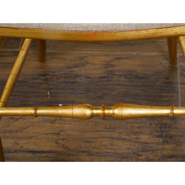 Pair of Midcentury Italian Gilt Wood High Back Side Chairs with Upholstery For Sale - Image 11 of 12