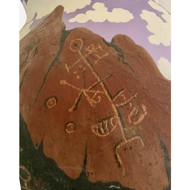 Ceramic Late 20th Century Native American Hand-Painted Pottery Vase, Dawn Nature Scene, 18.5"h For Sale - Image 7 of 9