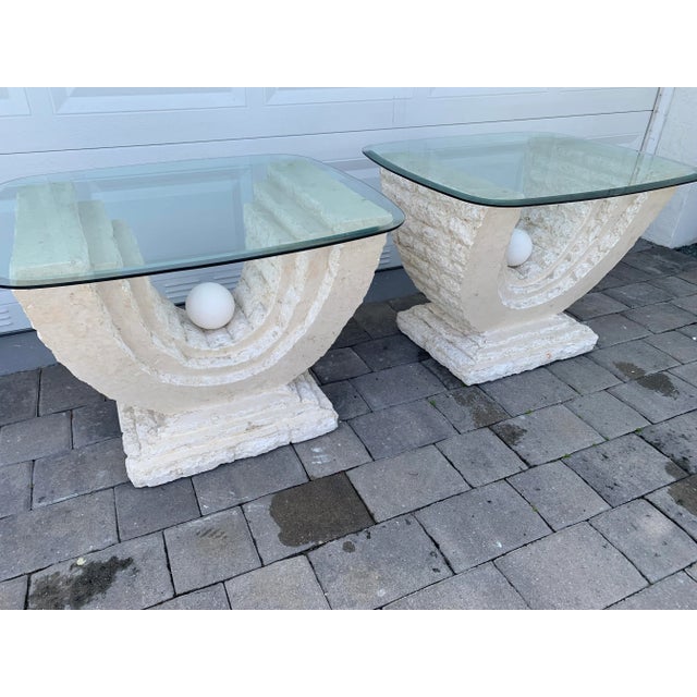 Postmodern Vintage Postmodern Tessellated Mactan Stone/Travertine Side Tables Attributed to Magnussen Ponte - Set of 2 For Sale - Image 3 of 15
