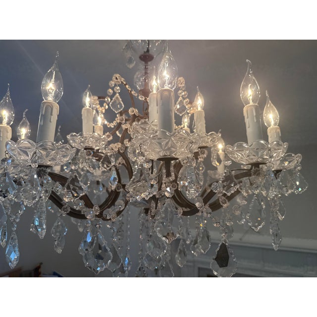 19th C. Rococo Iron & Crystal Round Chandelier From Rh, Designed by Timothy Oulton With a Rustic Metal Frame and Cascading Cut Crystal. For Sale In Providence - Image 6 of 7
