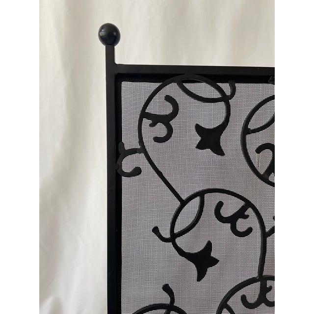 Metal Vintage Botanical Ivy Scroll Design Blackened Steel Fireplace Screen For Sale - Image 7 of 11