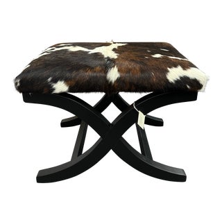 Contemporary Brown and White Cowhide Ottoman For Sale