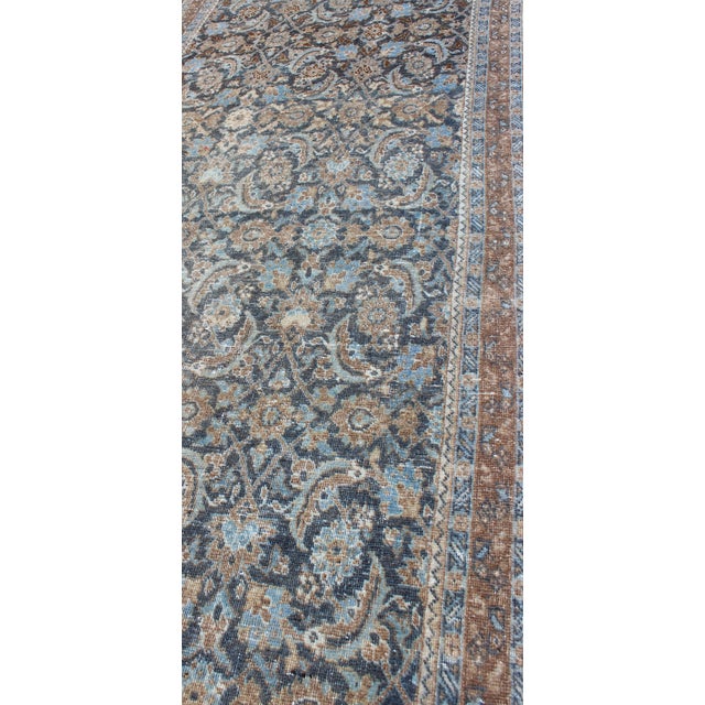 Antique Persian Tabriz Runner With Allover Floral Design in Soft Blue and Taupe For Sale - Image 10 of 12