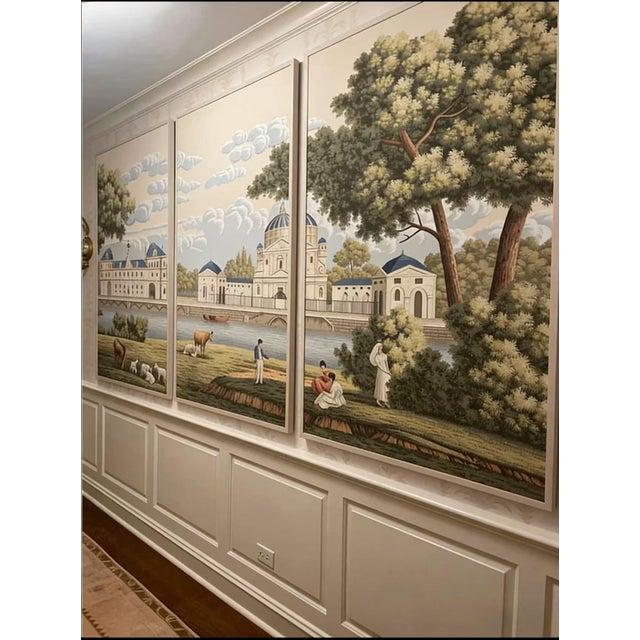 Beautiful hand-painted panoramic mural inspired by 19th century French landscape art. This timeless scene features...