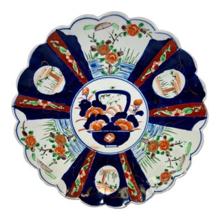 Large Antique Scalloped Edge Porcelain Imari Plate From Japan - Circa 1890 For Sale