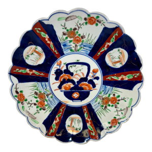 Large Antique Scalloped Edge Porcelain Imari Plate From Japan - Circa 1890