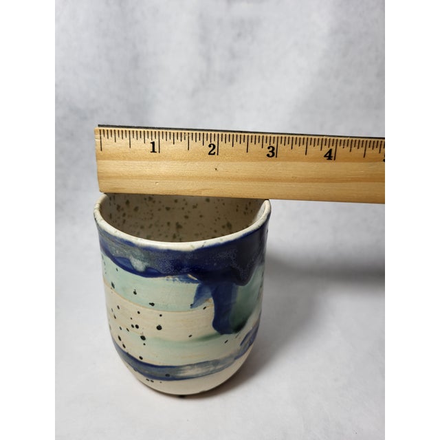 Ceramic Vintage Biolina Italy Art Pottery Vase Splatter Drip For Sale - Image 7 of 8