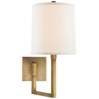 Barbara Barry for Visual Comfort Signature Aspect Small Articulating Sconce in Soft Brass with Ivory Linen Shade For Sale