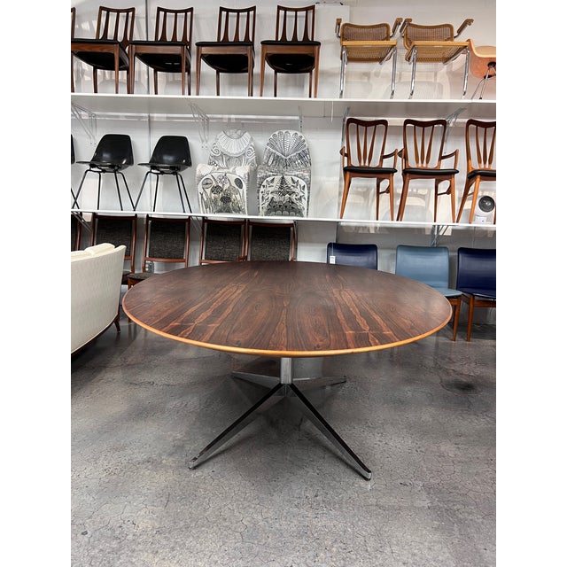 Knoll Mid Century Modern Authentic Knoll International Exotic Wood Brazilian Rosewood Oval Dining Table by Designer Florence Knoll. For Sale - Image 4 of 15