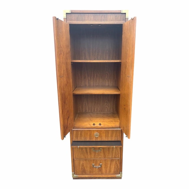 Pair Vintage Thomasville Campaign Style Tall Cabinets For Sale In Philadelphia - Image 6 of 12