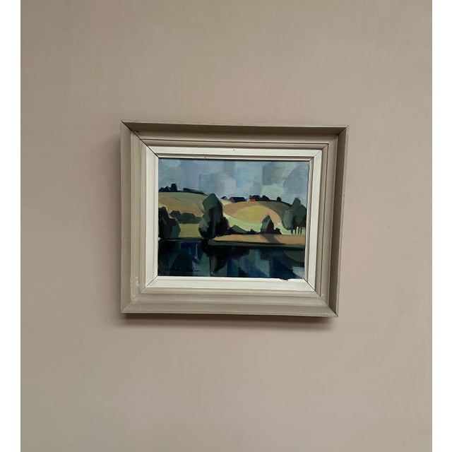Original Vintage Swedish Oil on Panel – “Landscape with Huts” by Ruben Hedin – Signed – Vintage & Framed – 44 × 37 cm...