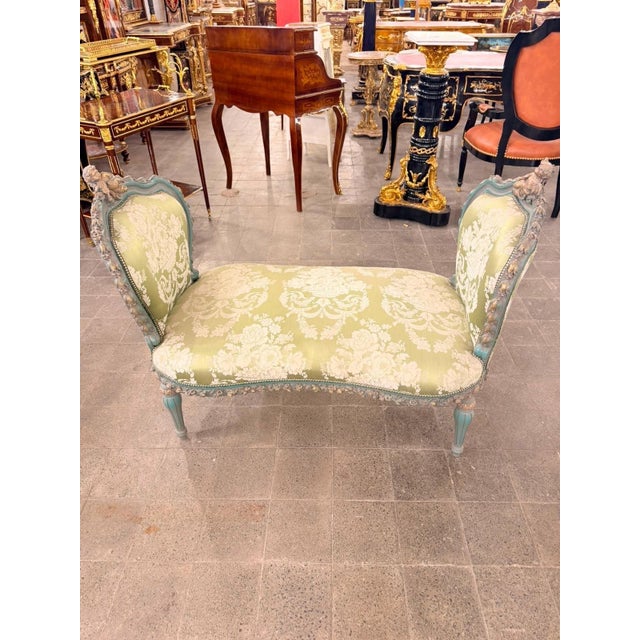 Vintage French Louis XV Double-Ended Settee upholstery For Sale - Image 4 of 6