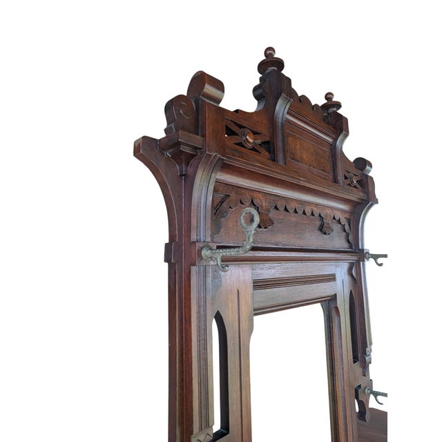 Late 19th-Century Victorian Eastlake Carved Walnut & Marble Hall Tree For Sale - Image 11 of 18