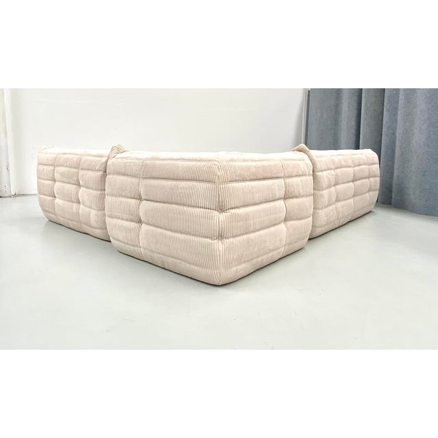 French Togo Living Room Set in Beige Cord by Michel Ducaroy for Ligne Roset, Set of 3 For Sale - Image 11 of 13